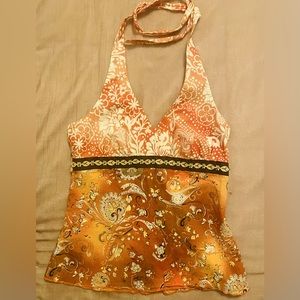 Cotton halter top in fun orange print